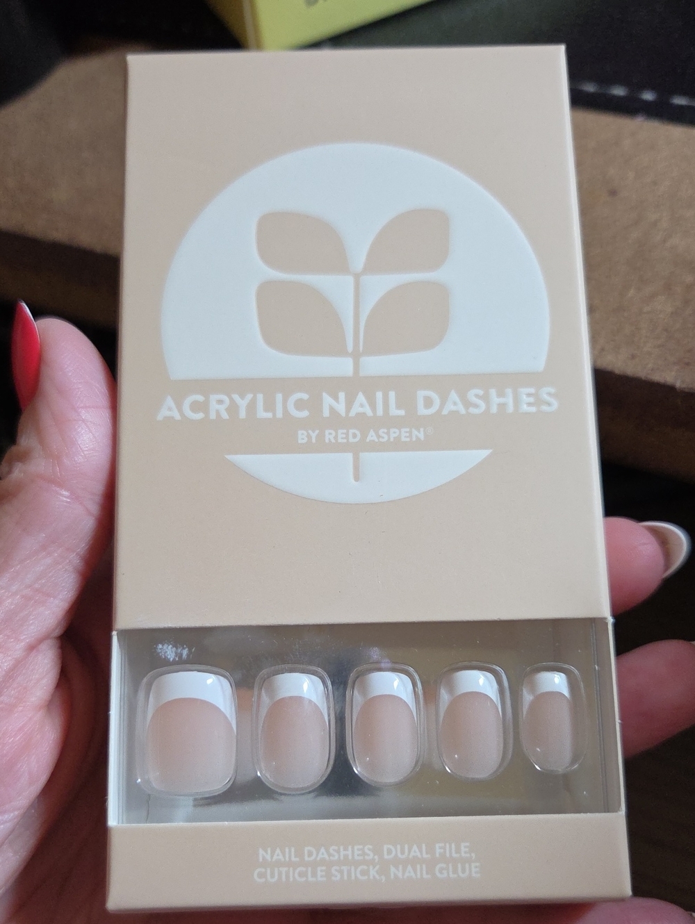 Red Aspen Acrylic Nail Dashes - Nude French Press-On Nails Reliable Rozlyn